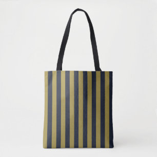 Tote Bag Elégant Gold & Navy Blue Vertical Stripes
