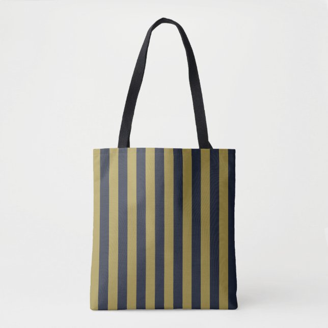 Tote Bag Elégant Gold & Navy Blue Vertical Stripes (Devant)