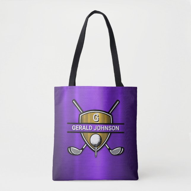 Tote Bag Elégant Gold Shield Golf Monogramme Design (Devant)