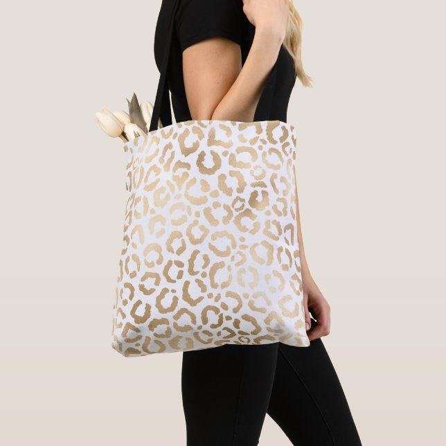 Tote Bag Elegant Gold White Leopard Cheetah Animal Print (De près)