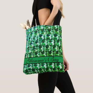 Tote Bag Elégant Green Diamonds pierres gemmes rhinocéros