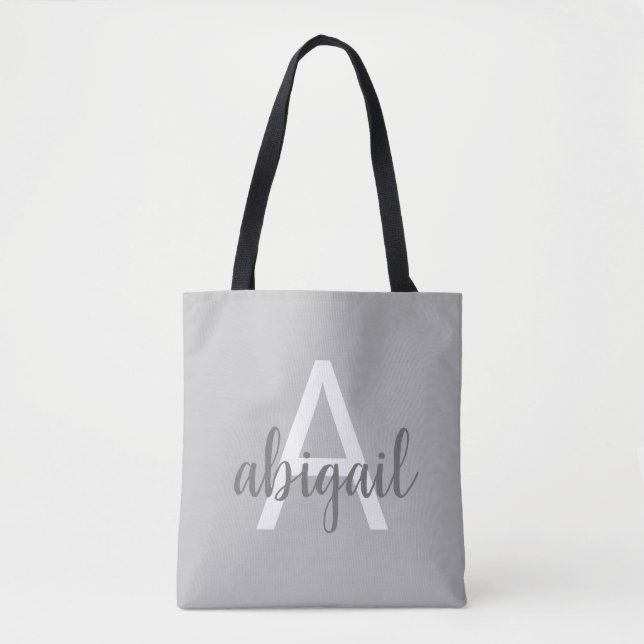 Tote Bag Élégant Grey Nom du monogramme moderne (Devant)
