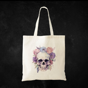 Tote Bag Élégant halloween gothique floral et crâne