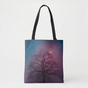 Tote Bag Élégant Halloween Thème Arbre Lune Artwork Éffraya