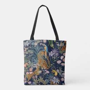Tote Bag Élégant léopard motif jungle animaux et perroqu