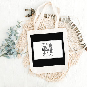Tote Bag Élégant M. et Mme Nom Mariage noir