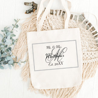 Tote Bag Élégant M. et Mme Nom Mariage noir