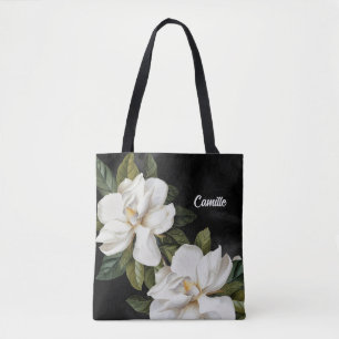 Tote Bag Elégant Magnolia Noir et Blanc Personnalisé