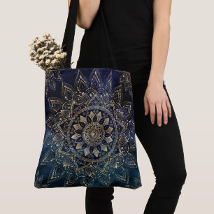 Tote Bag Elégant Mandala Gold Blue Galaxy