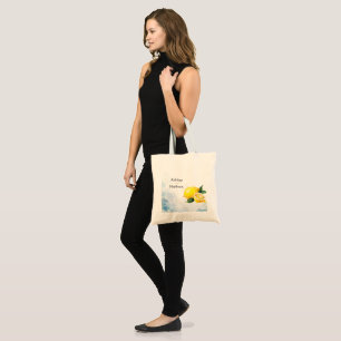 Tote Bag Élégant Mariage citron jaune et bleu aquarelle