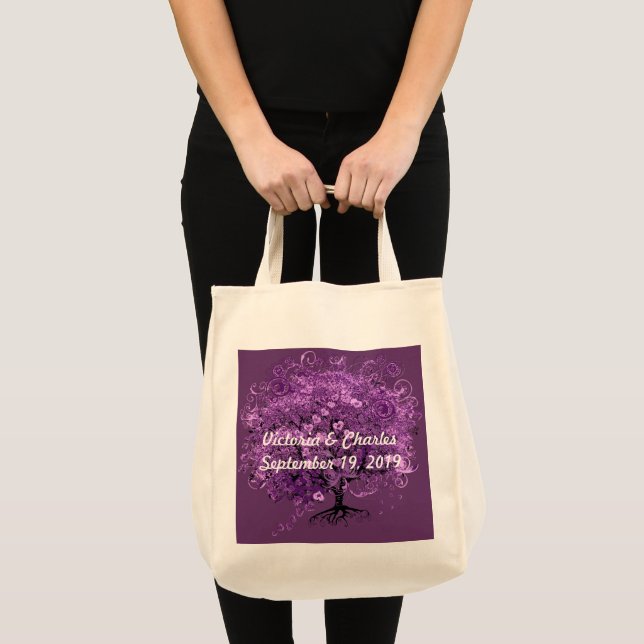 Tote Bag Élégant Mariage de feuilles d'arbre de coeur pourp (Devant (produit))