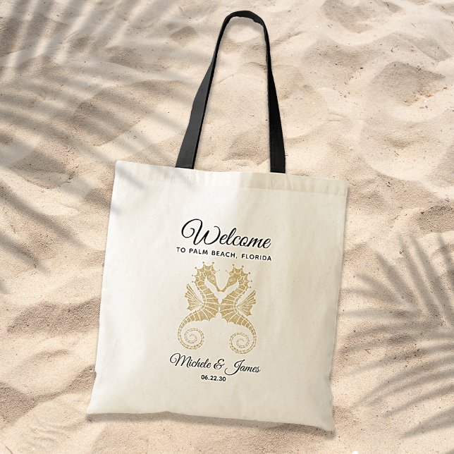 Tote Bag Elégant Mariage de Seahorses d'or (Créateur téléchargé)