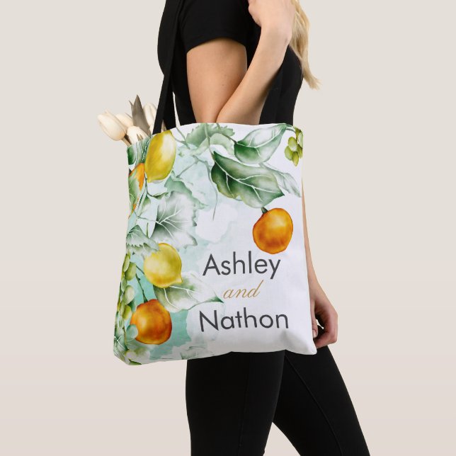 Tote Bag Elégant Mariage d'été fleuri & Fruits (De près)