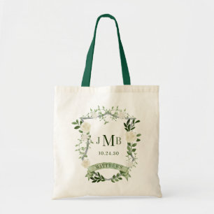 Tote Bag Élégant Mariage Floral Crest