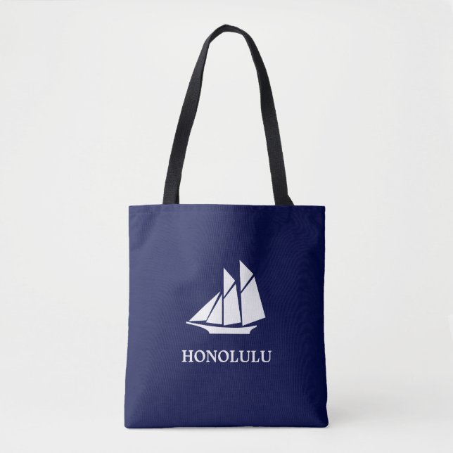 Tote Bag Elégant Marine Bleu et Blanc voilier Yacht (Devant)
