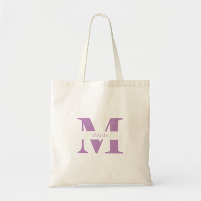 Tote Bag Élégant mignon Lavande Moderne Monogramme personna (Devant)