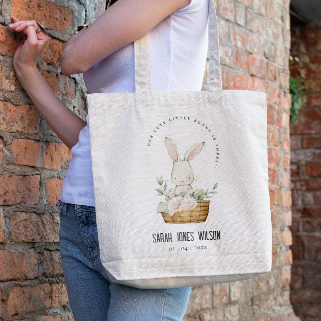 Tote Bag Élégant Mignonne Lapin En Panier Floral Anniversai (Créateur téléchargé)