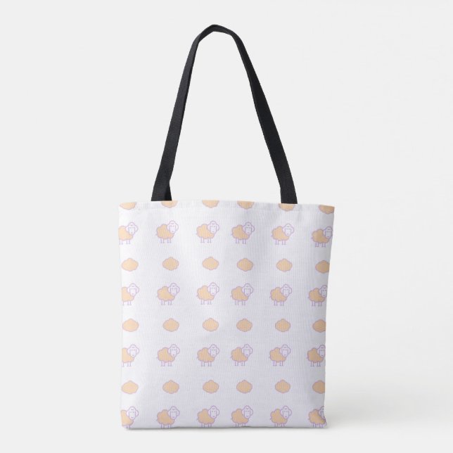 Tote Bag Elégant Mignonne Mouton Rose Avec Nuages Motif (Dos)