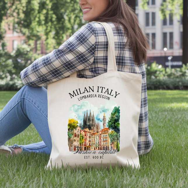Tote Bag Elegant Milan Italy Cityscape Watercolor  (Créateur téléchargé)