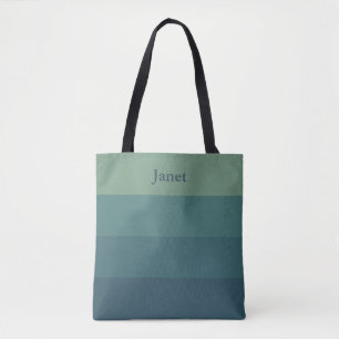 Tote Bag Élégant minimal vert Ombre rayures Monogramme Nom