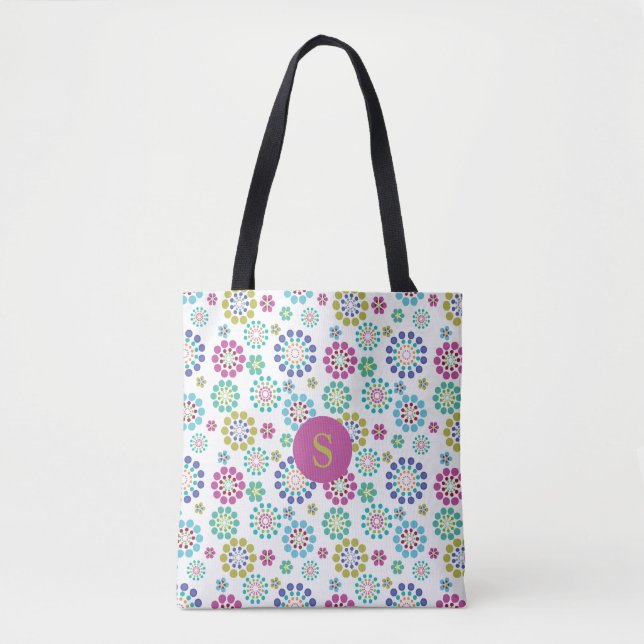 Tote Bag Elegant modern colorful pink dot flower pattern (Devant)