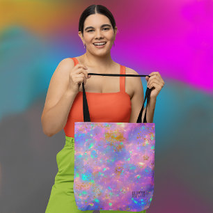 Tote Bag Élégant Moderne Abstrait Opale de Feu Nom Personna