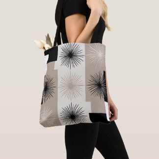 Tote Bag Élégant moderne géométrique Beige Black Starburst