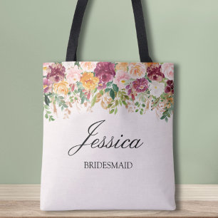 Tote Bag Élégant Monogramme Aquarelle Rose Jardin Demoisell