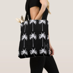 Tote Bag Élégant Monogramme Blanc Palmier Tropical