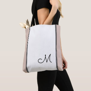 Tote Bag Élégant monogramme chic rose blanc bloc de couleur