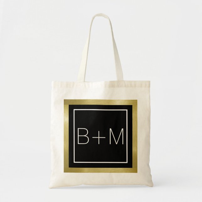 Tote Bag élégant monogramme classique, mariage (Devant)