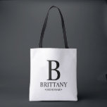 Tote Bag Élégant Monogramme et nom de la servante<br><div class="desc">Elégant cadeau de demoiselle d'honneur personnalisée avec monogramme,  nom et titre de la demoiselle d'honneur personnalisée dans le style de police serif classique. Aussi parfait pour femme de ménage d'honneur,  fille de fleurs,  mère de la mariée et plus.</div>