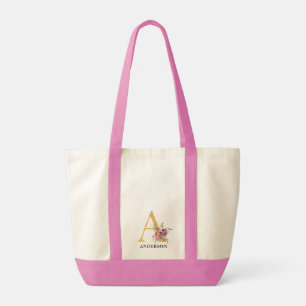 Tote Bag Élégant Monogramme Floral rose A Fourre-tout Ba