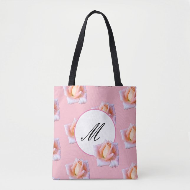 Tote Bag Élégant monogramme Fourre-tout Rose Rose Flowers (Devant)