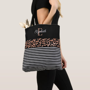Tote Bag Élégant Monogramme noir Leopard Poster de animal F