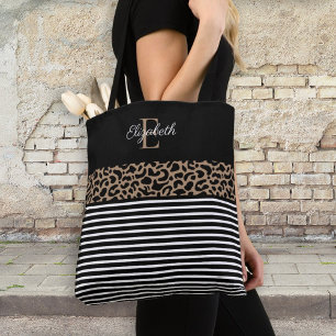 Tote Bag Élégant Monogramme noir Poster de animal léopard
