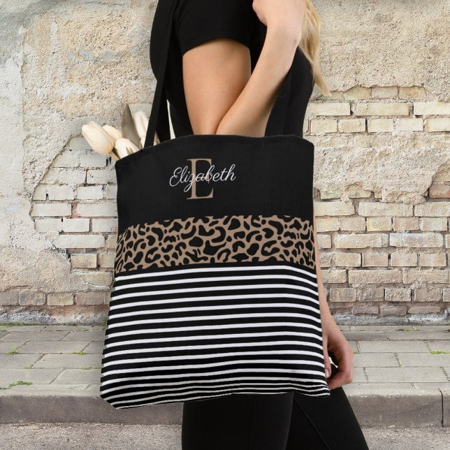 Tote Bag Élégant Monogramme noir Poster de animal léopard (Créateur téléchargé)