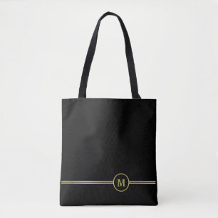 Tote Bag Élégant Monogramme or sur noir