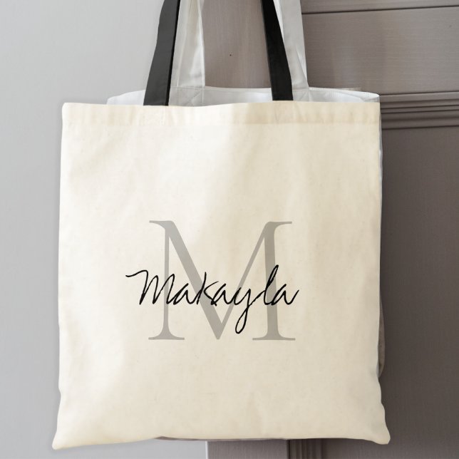 Tote Bag Élégant Monogramme personnalisé noir (Créateur téléchargé)