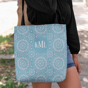 Tote Bag Élégant Monogramme rose et bleu personnalisé