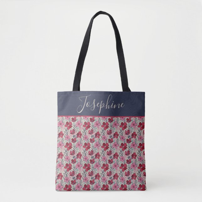 Tote Bag Élégant Monogramme rose et rouge (Devant)