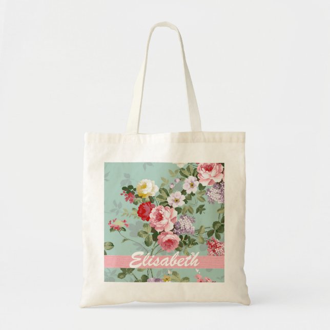 Tote Bag Élégant Monogramme Roses Roses Rouges Rose (Devant)