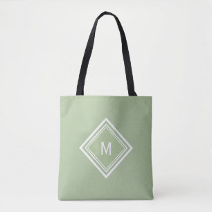 Tote Bag Élégant Monogramme Vert Sauge Moderne