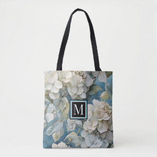 Tote Bag Elégant moody bleu poussiéreux flores d'aquarelle