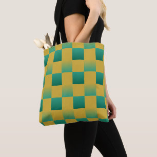 Tote Bag Élégant motif à damiers en vert et or