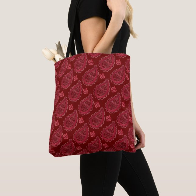 Tote Bag Élégant Motif Burgundy Paisley (De près)