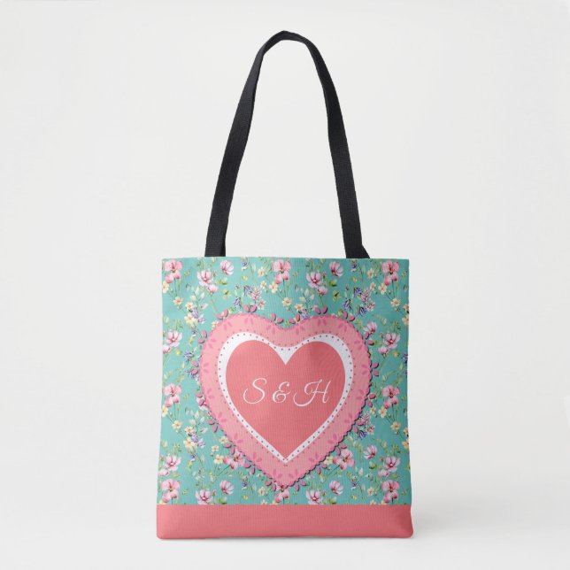 Tote Bag Élégant Motif d'aquarelle fleurie de printemps col (Devant)