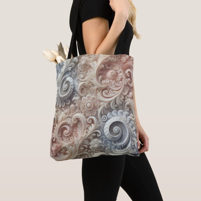 Tote Bag Élégant Motif de dentelle Pastel Gradient (De près)