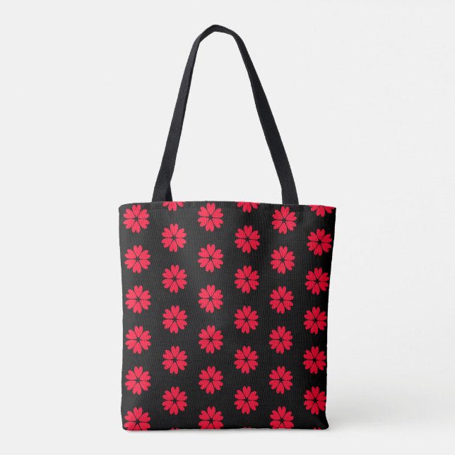 Tote Bag Élégant Motif de fleurs de coeur rouge (Dos)