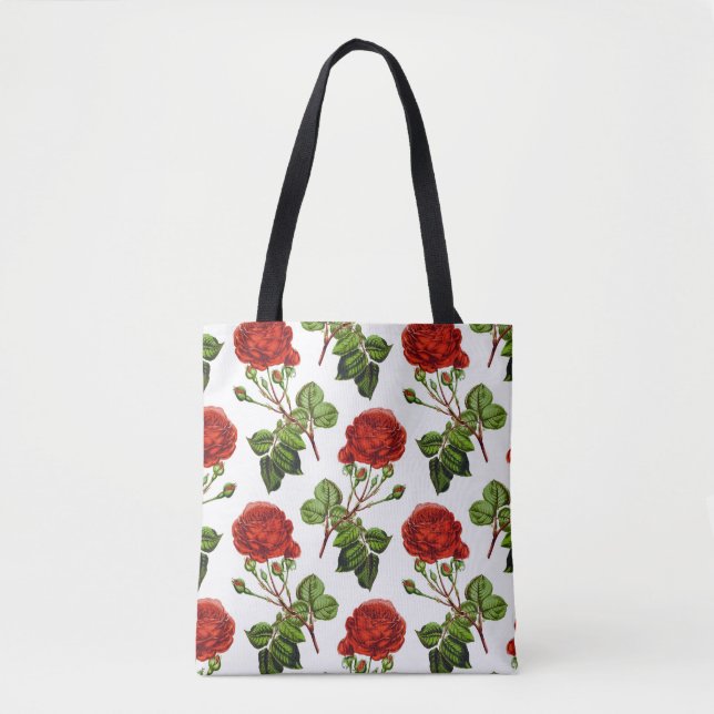 Tote Bag Élégant Motif de fleurs de roses rouges | (Devant)